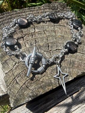 Thy Self #12 HyperSthene Braided Chain Toggle Forearm Bracelet Stainless Steel